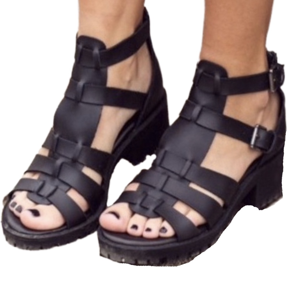 MIA Black Open Toe Gladiator Block Heel Sandal